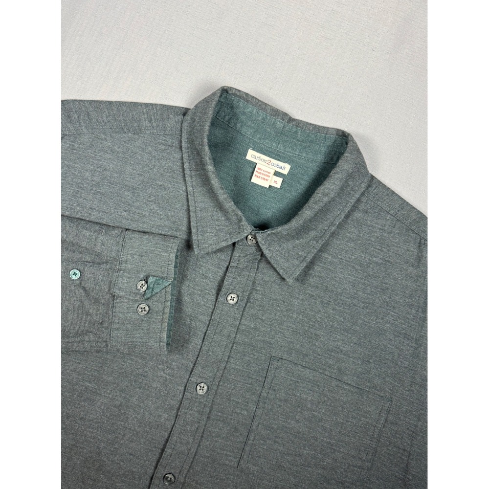 Carbon2Cobalt Mens XL Long Sleeve Button Up Shirt Gray Cotton Jersey Knit Pocket